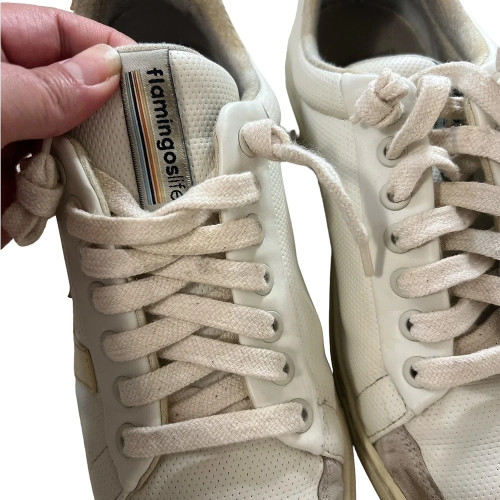 𝅺F- Flamingos Lite Coke White Vegan Distressed Initial Sneakers